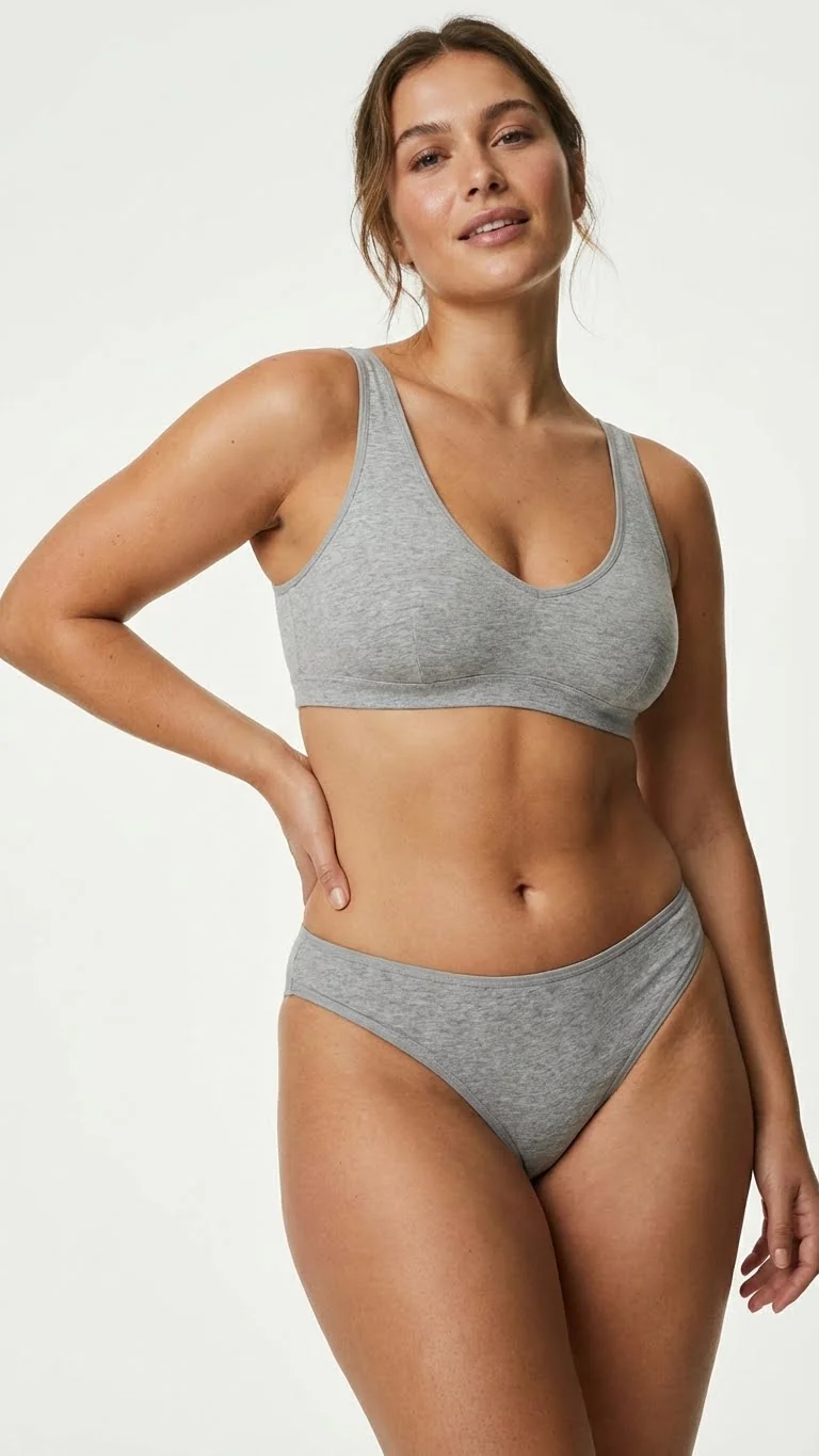 Melanj Gri Pamuklu Penye Slip Külot - Pamuklu Penye Kumaş Detayı